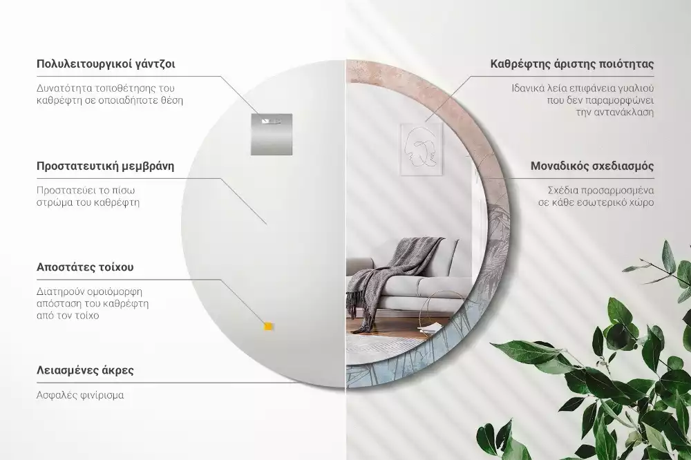 Rund spegel med tryckt ram Tropiska blommor