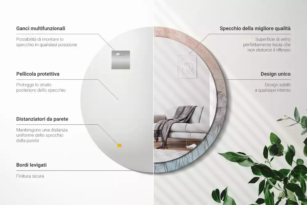 Rund spegel med tryckt ram Tropiska blommor