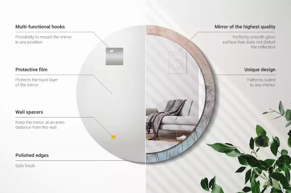 Rund spegel med tryckt ram Tropiska blommor