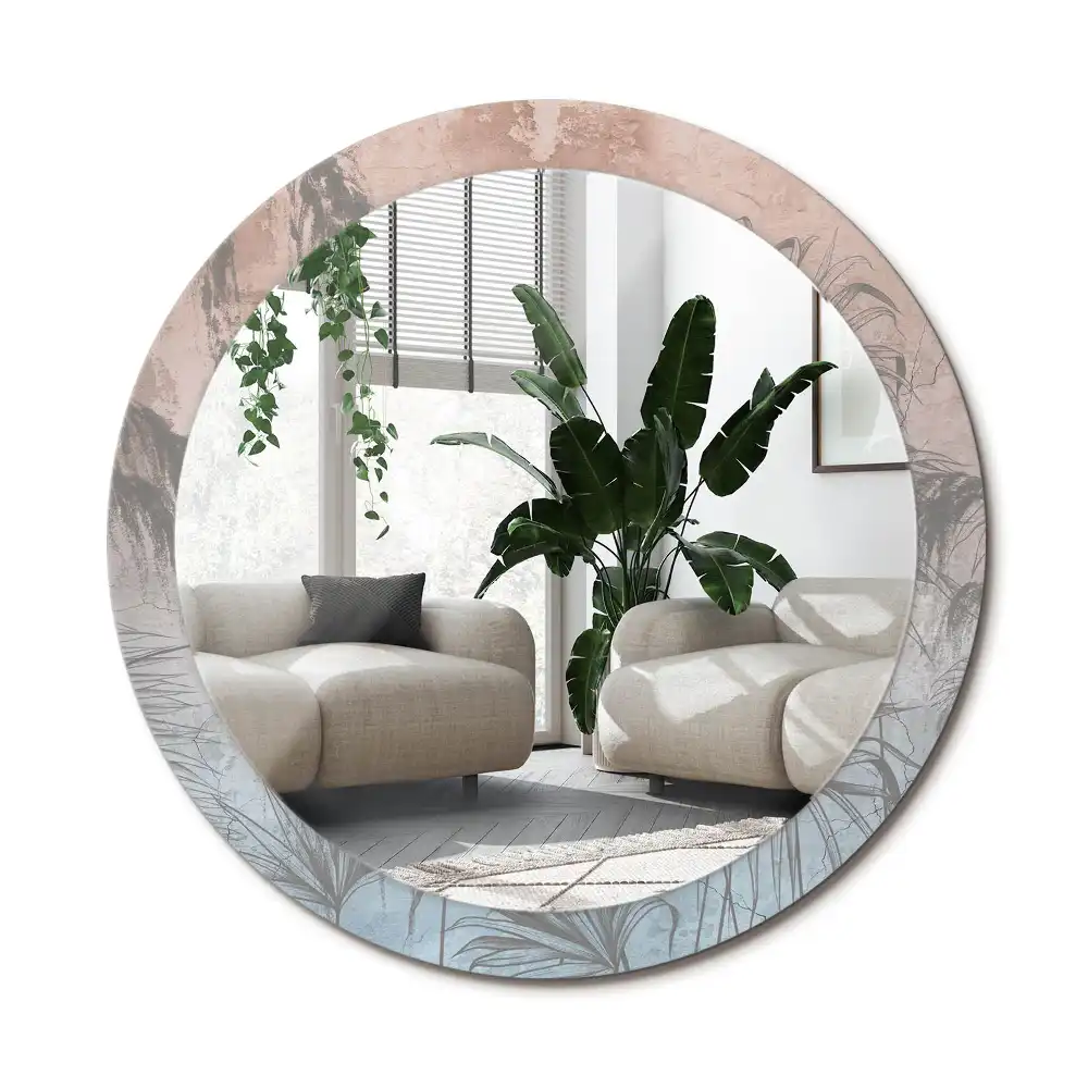 Rund spegel med tryckt ram Tropiska blommor