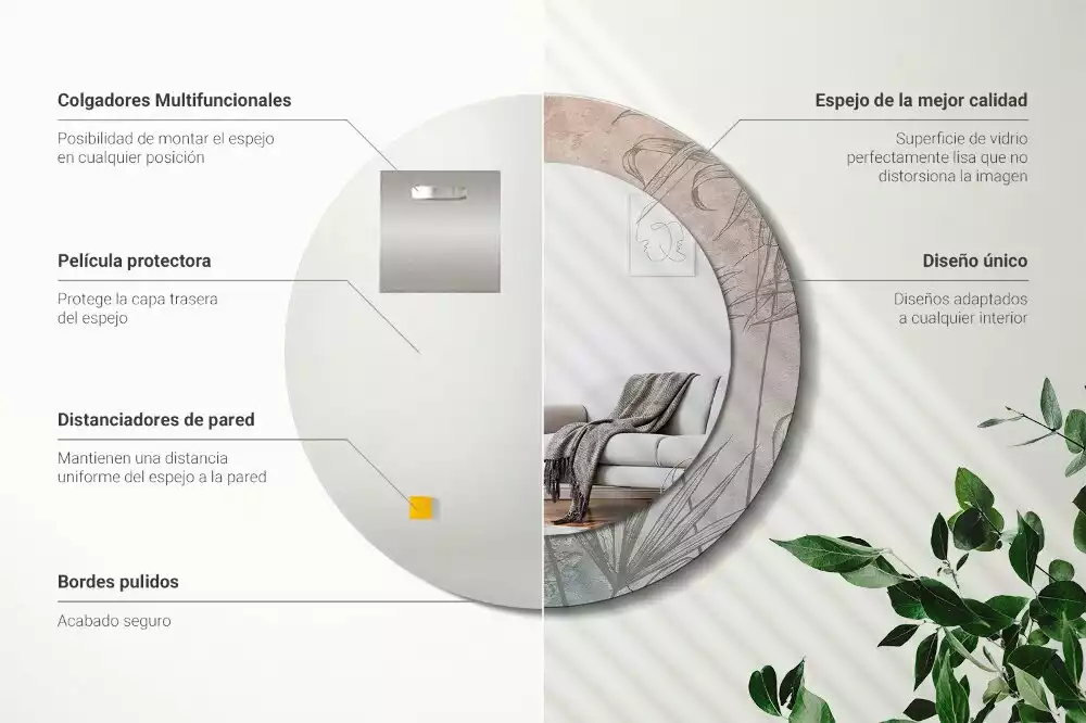 Rund spegel med tryckt ram Tropiska blommor