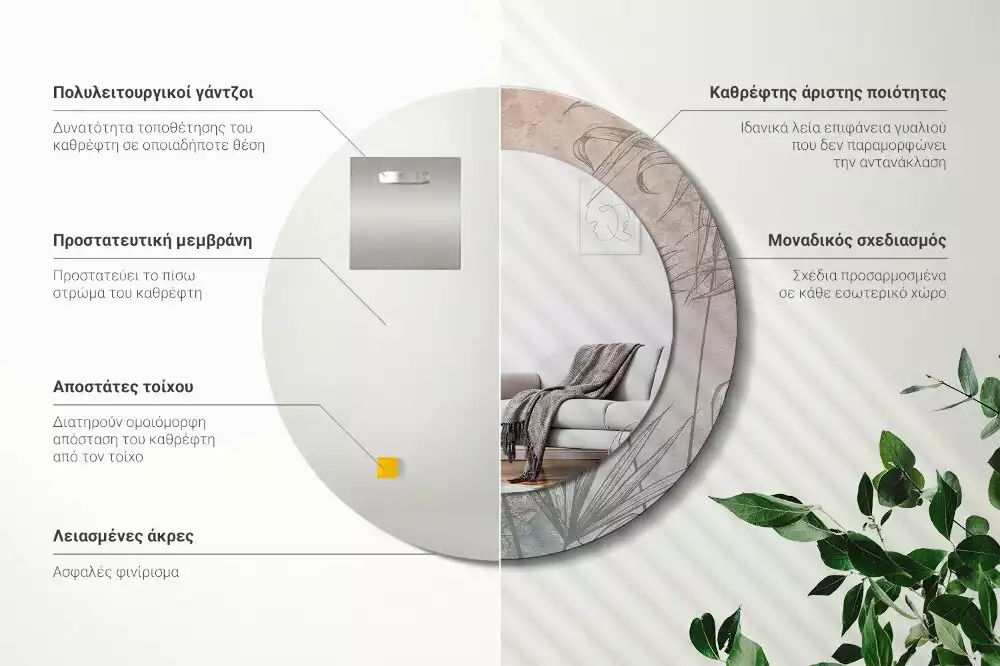 Rund spegel med tryckt ram Tropiska blommor