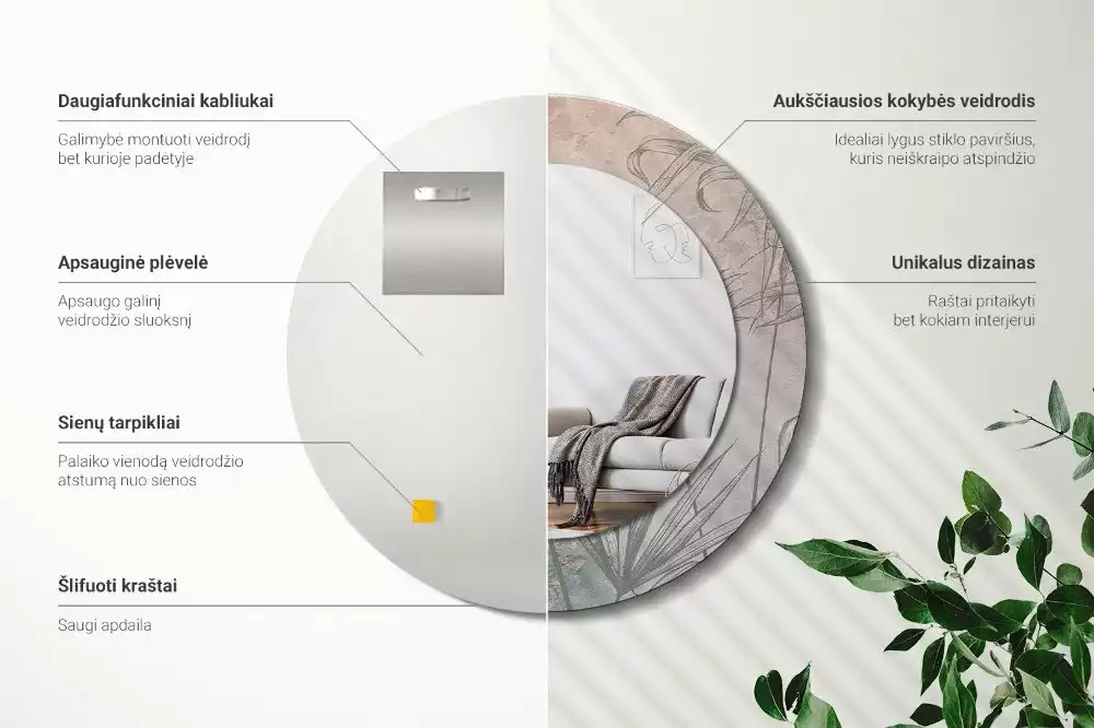 Rund spegel med tryckt ram Tropiska blommor