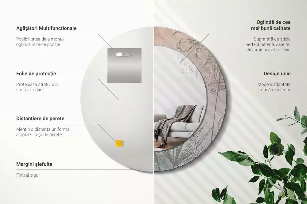 Rund spegel med tryckt ram Tropiska blommor