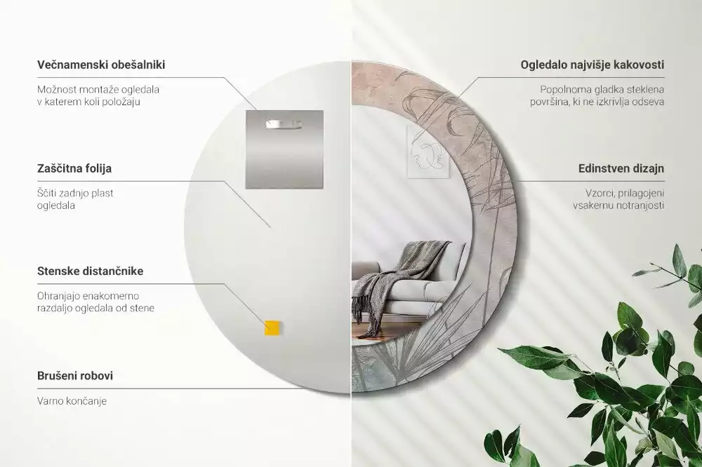 Rund spegel med tryckt ram Tropiska blommor