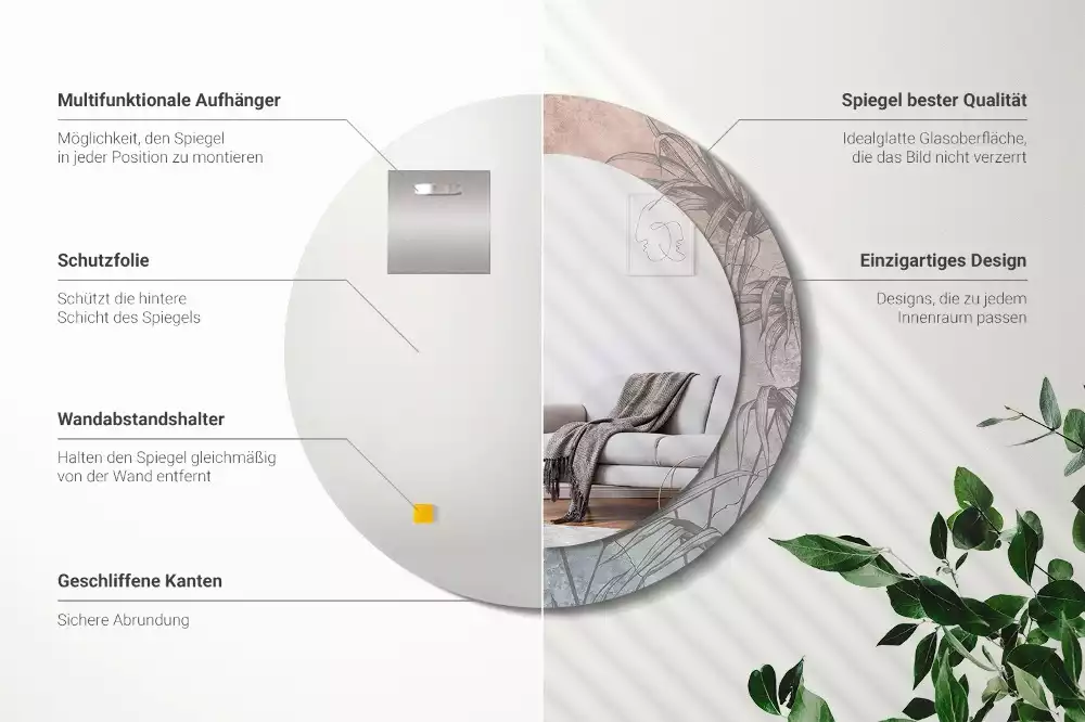 Rund spegel med tryckt ram Tropiska blommor