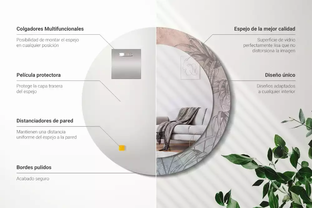 Rund spegel med tryckt ram Tropiska blommor