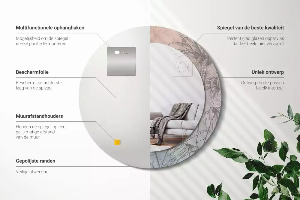 Rund spegel med tryckt ram Tropiska blommor