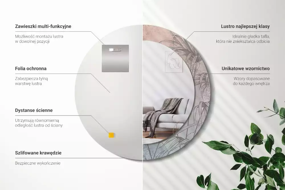 Rund spegel med tryckt ram Tropiska blommor