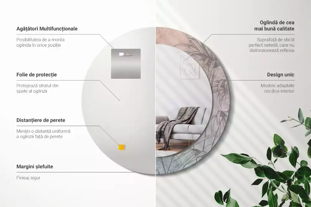 Rund spegel med tryckt ram Tropiska blommor