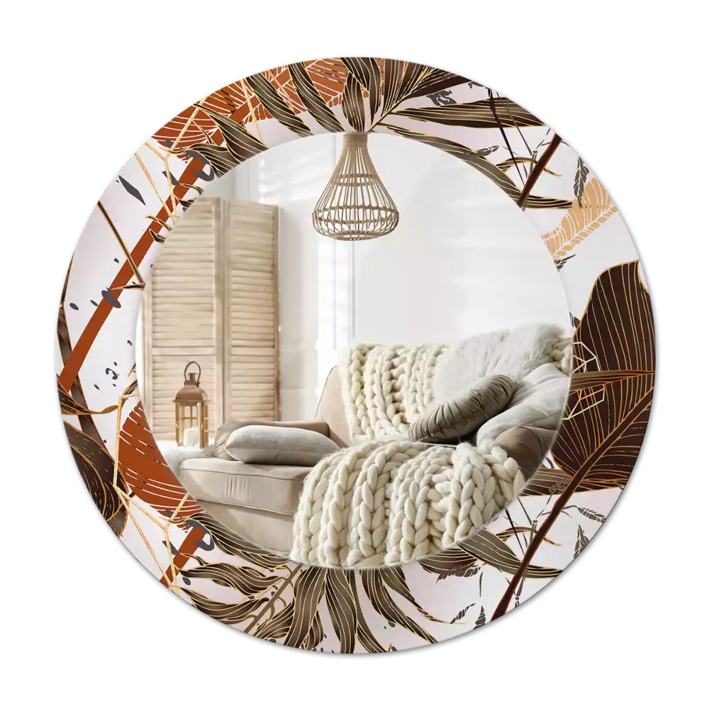 Rund spegel med tryckt ram Palmblad