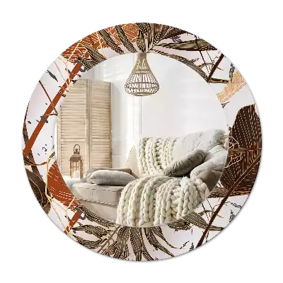 Rond spegel med tryckt ram Palmblad