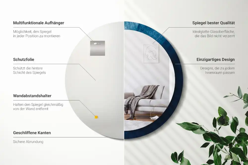 Rund spegel med tryckt Abstrakt konst