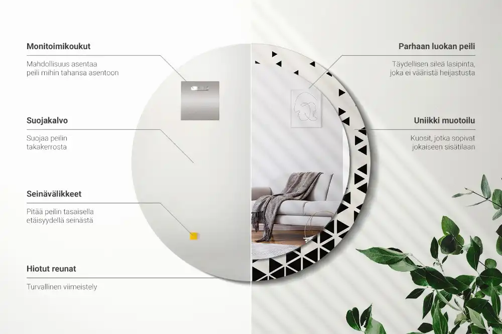 Rund spegel med tryckt Geometrisk abstraktion