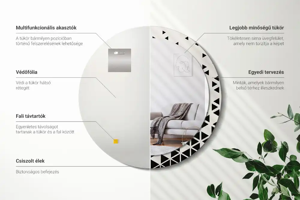 Rund spegel med tryckt Geometrisk abstraktion