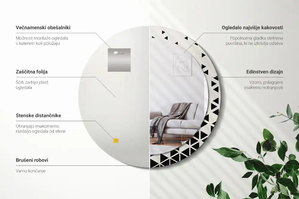 Rund spegel med tryckt Geometrisk abstraktion