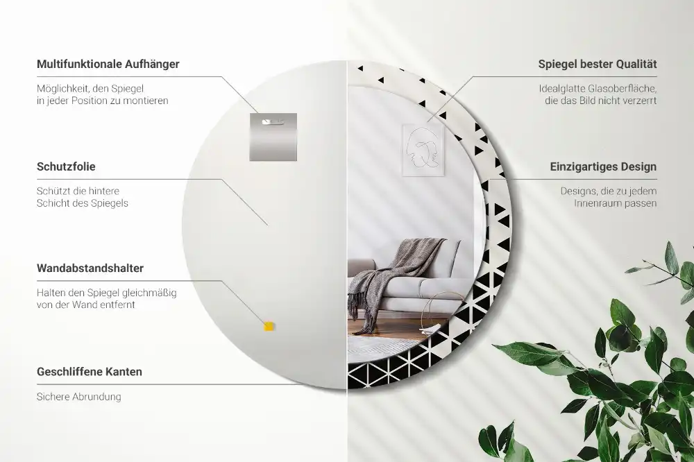 Rund spegel med tryckt Geometrisk abstraktion