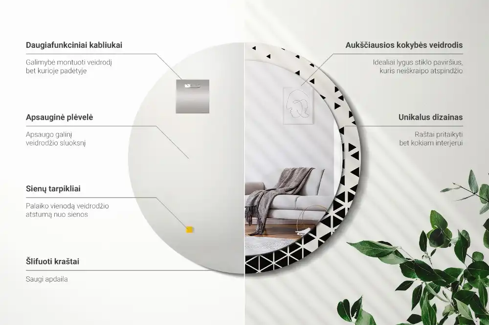 Rund spegel med tryckt Geometrisk abstraktion