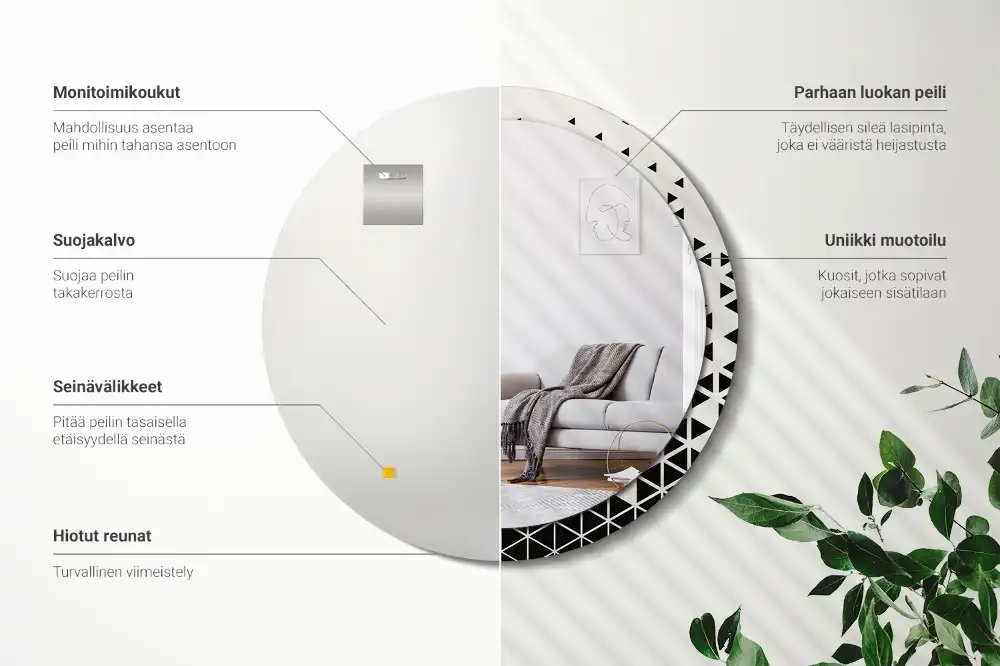 Rund spegel med tryckt Geometrisk abstraktion
