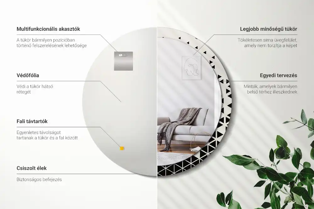 Rund spegel med tryckt Geometrisk abstraktion