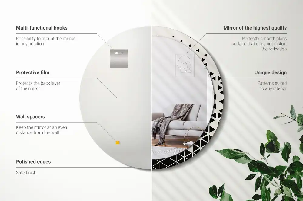 Rund spegel med tryckt Geometrisk abstraktion