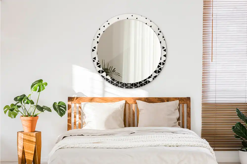 Rund spegel med tryckt Geometrisk abstraktion