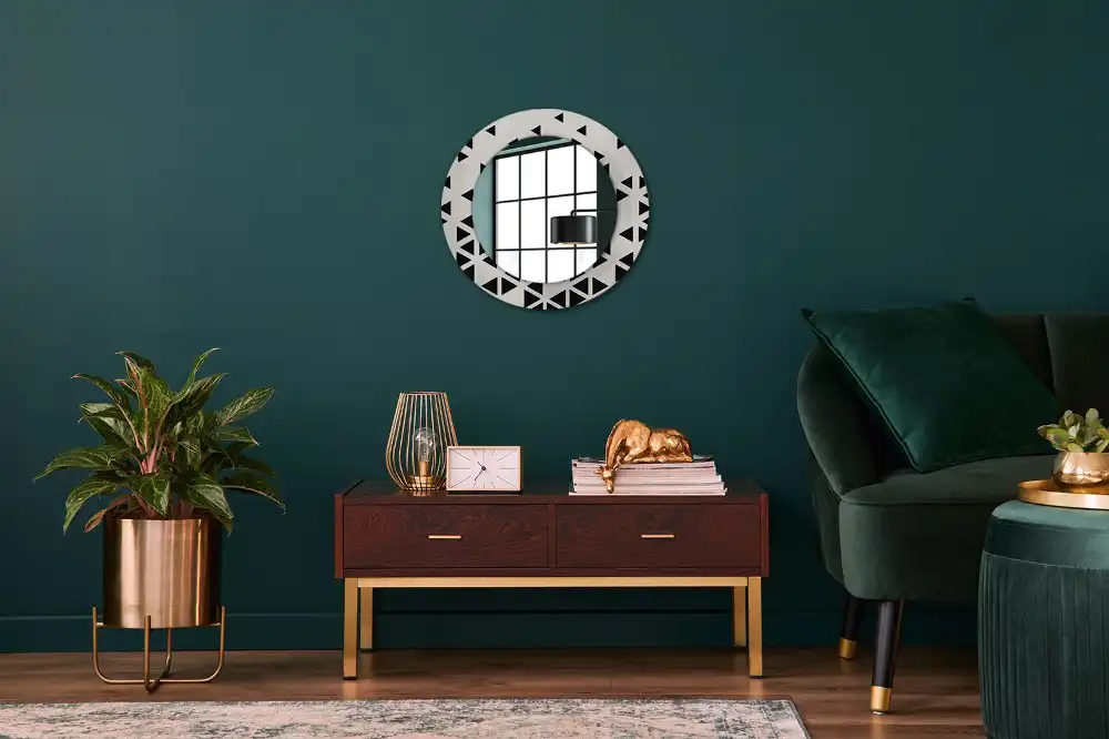 Rund spegel med tryckt Geometrisk abstraktion