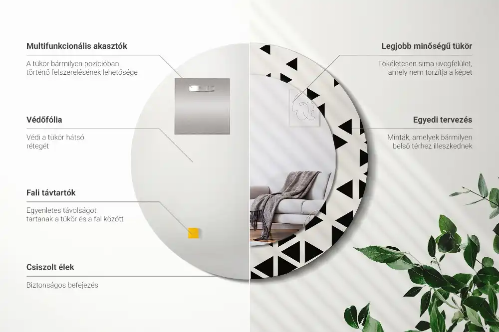 Rund spegel med tryckt Geometrisk abstraktion