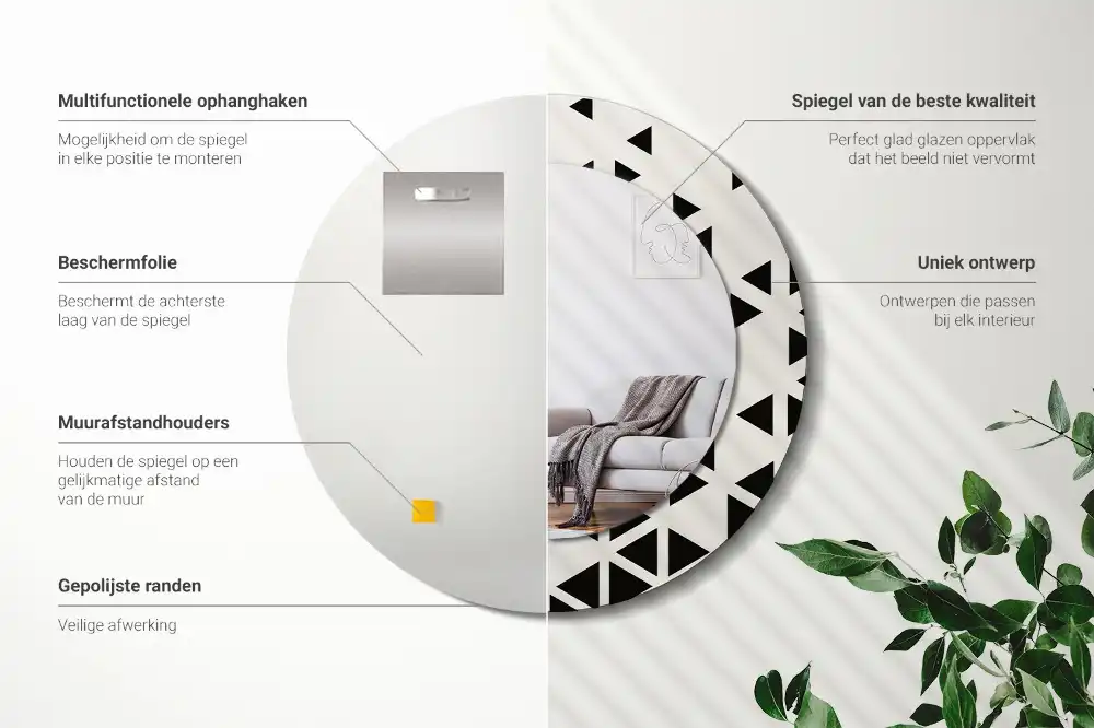Rund spegel med tryckt Geometrisk abstraktion