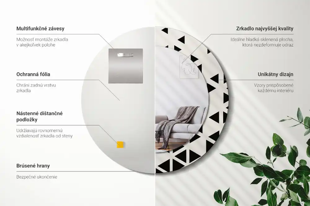 Rund spegel med tryckt Geometrisk abstraktion