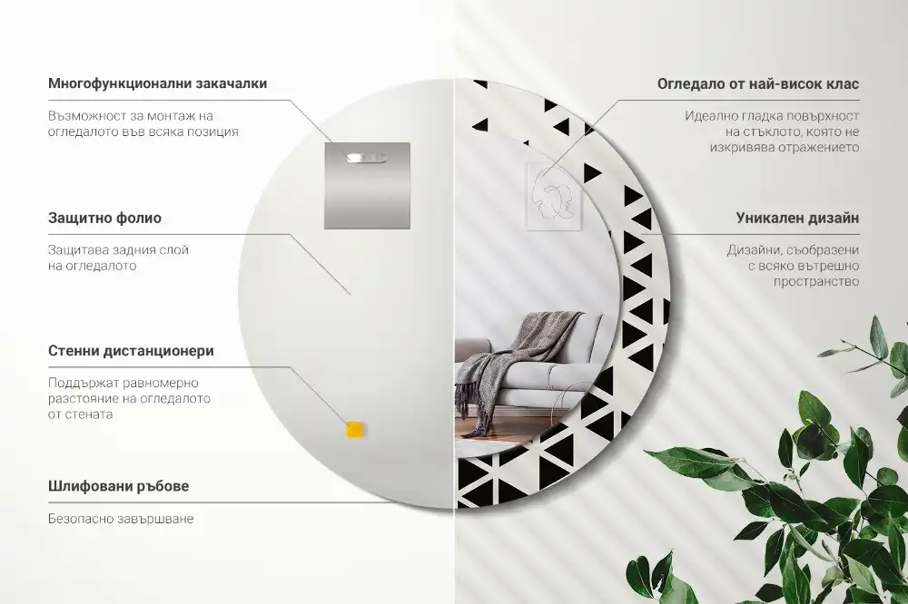 Rund spegel med tryckt Geometrisk abstraktion