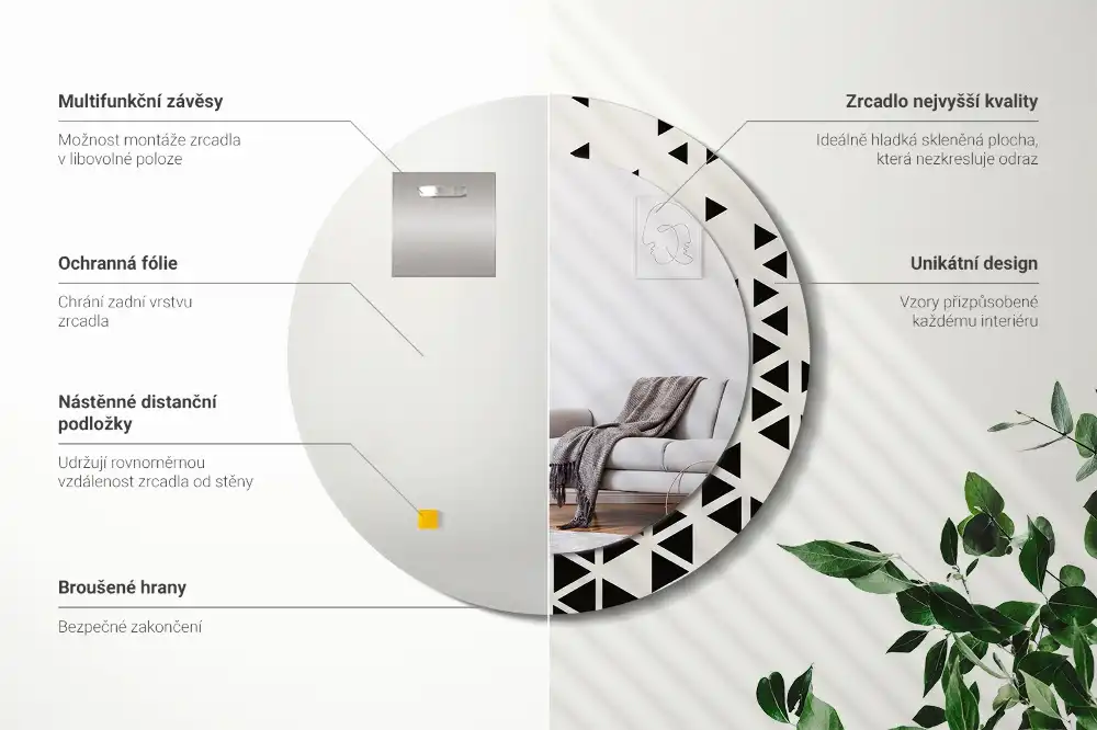 Rund spegel med tryckt Geometrisk abstraktion