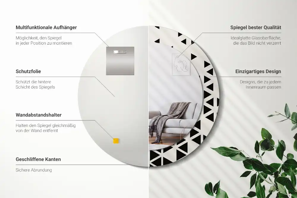 Rund spegel med tryckt Geometrisk abstraktion