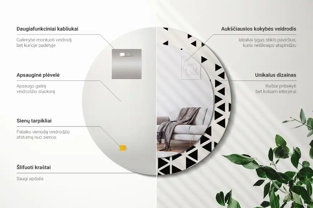 Rund spegel med tryckt Geometrisk abstraktion