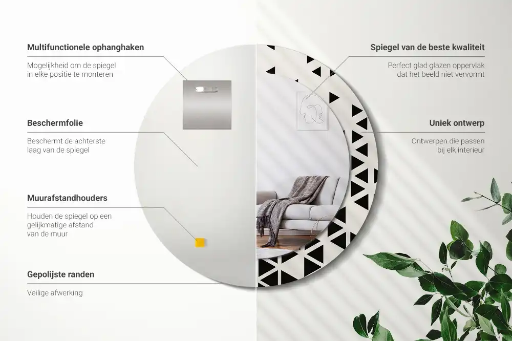Rund spegel med tryckt Geometrisk abstraktion
