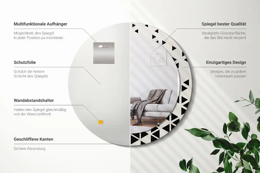 Rund spegel med tryckt Geometrisk abstraktion