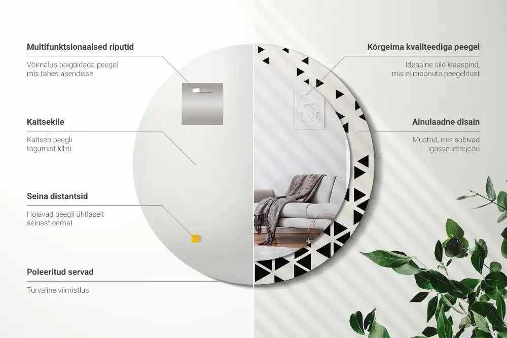 Rund spegel med tryckt Geometrisk abstraktion