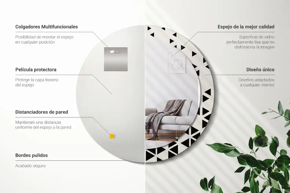 Rund spegel med tryckt Geometrisk abstraktion