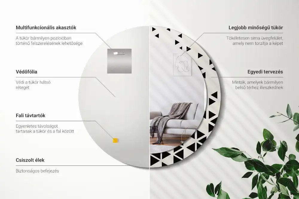 Rund spegel med tryckt Geometrisk abstraktion