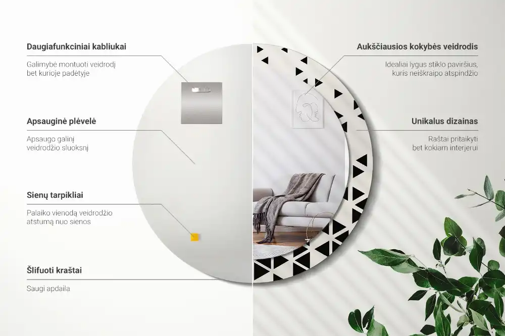 Rund spegel med tryckt Geometrisk abstraktion