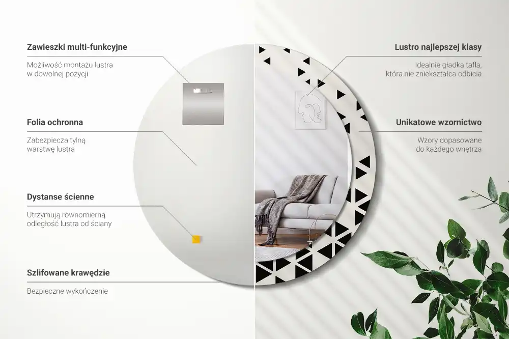 Rund spegel med tryckt Geometrisk abstraktion