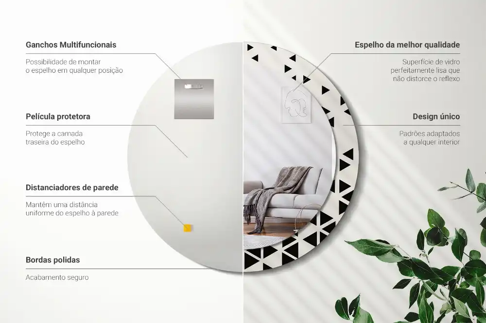 Rund spegel med tryckt Geometrisk abstraktion