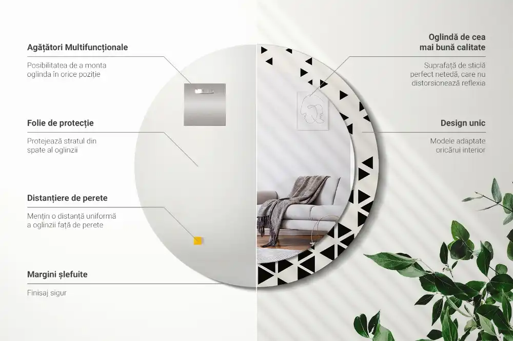 Rund spegel med tryckt Geometrisk abstraktion