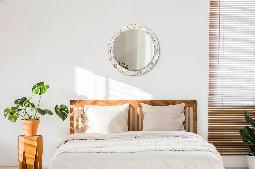 Rund spegel med tryckt Vilda blommor