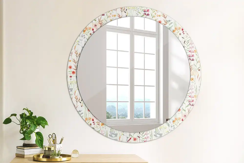 Rund spegel med tryckt Vilda blommor