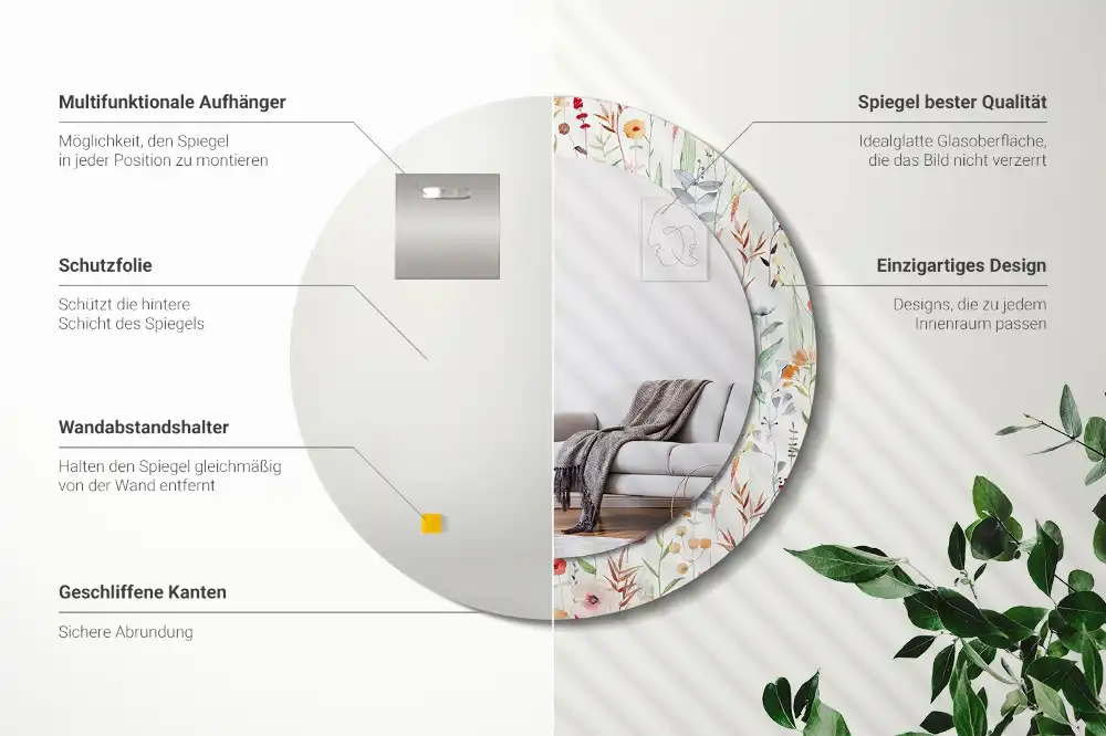 Rund spegel med tryckt Vilda blommor