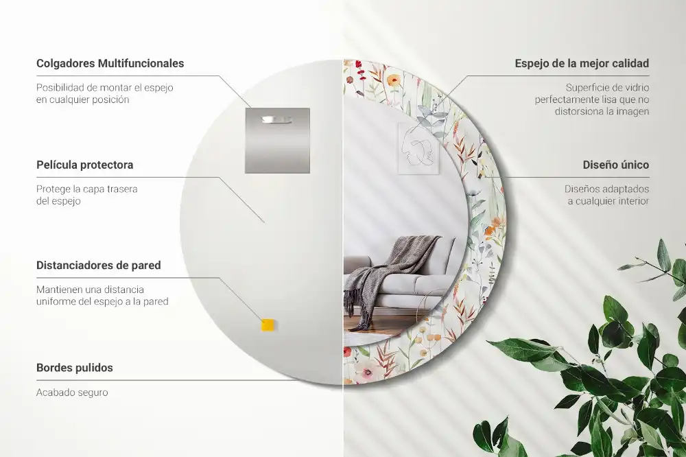 Rund spegel med tryckt Vilda blommor