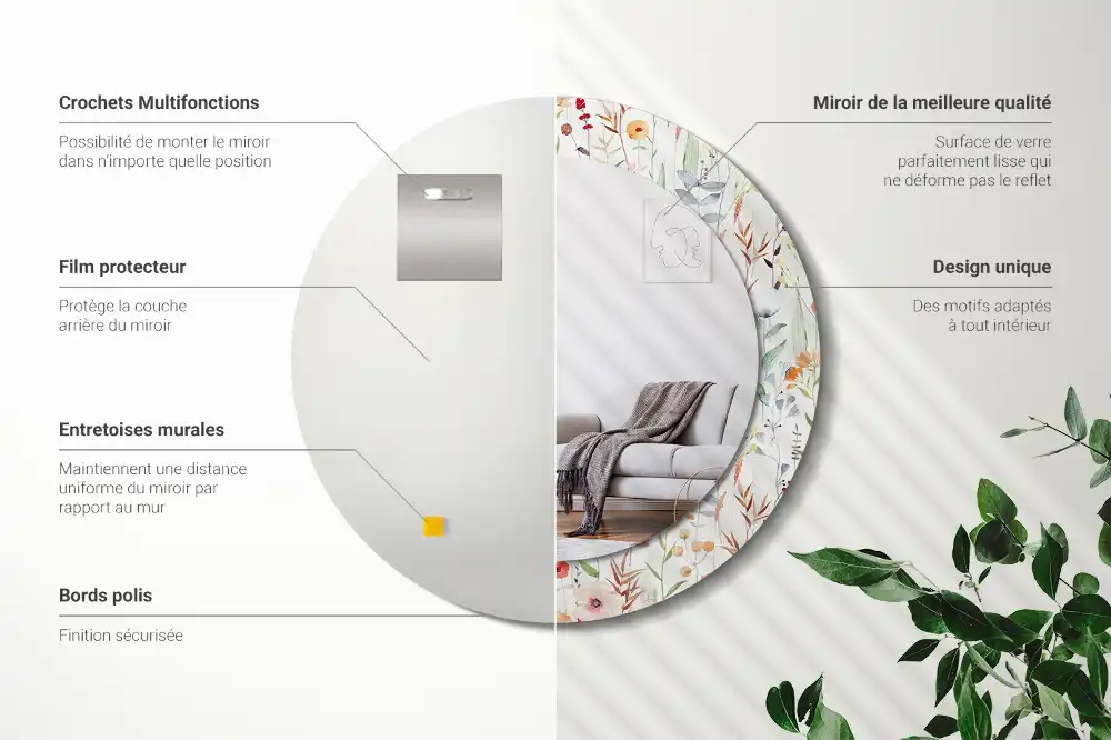 Rund spegel med tryckt Vilda blommor