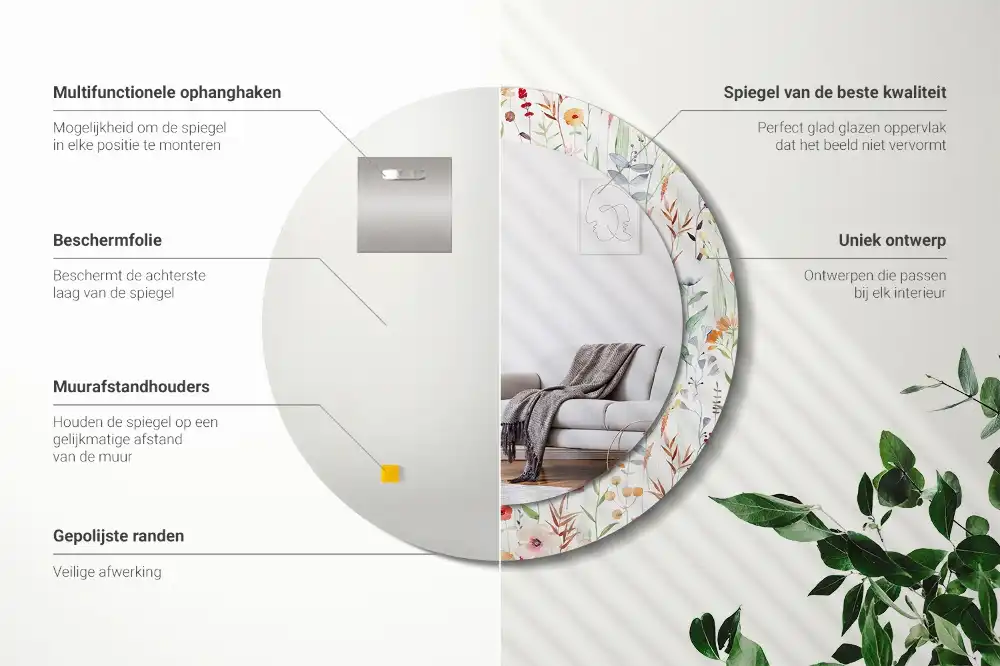 Rund spegel med tryckt Vilda blommor