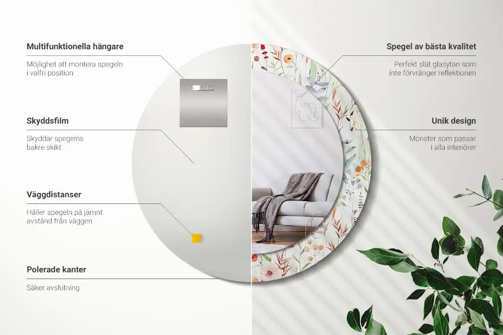 Rund spegel med tryckt Vilda blommor